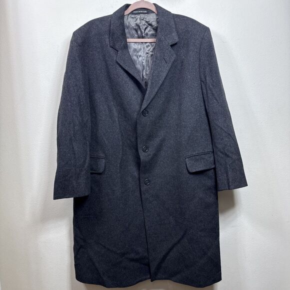 (T7) Bullock Jones Men's Vintage 100% Cashmere Grey Coat, Size 46 R, Long - Picture 1 of 15